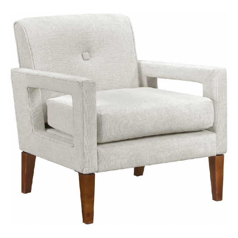Bei Armchair- Beige Chenille Cushion- Walnut Brown Solid Wood