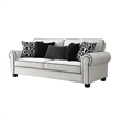Viani Sofa- Roll Arms- Flange Trim- 5 Pillows- White Chenille 87 Inch