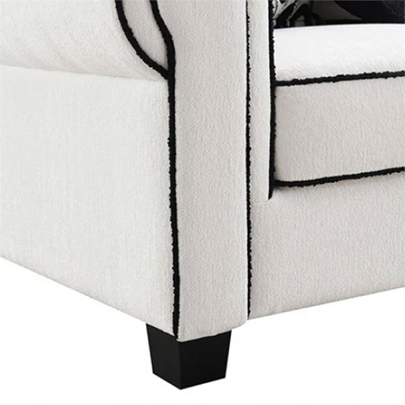 Viani Sofa- Roll Arms- Flange Trim- 5 Pillows- White Chenille 87 Inch