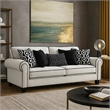 Viani Sofa- Roll Arms- Flange Trim- 5 Pillows- White Chenille 87 Inch