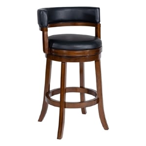 Bely Swivel Barstool Chair- Black Faux Leather- Cappuccino Brown Wood