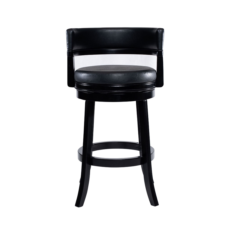 Bely Swivel Barstool Chair- Faux Leather Seat with Wood Frame- Black