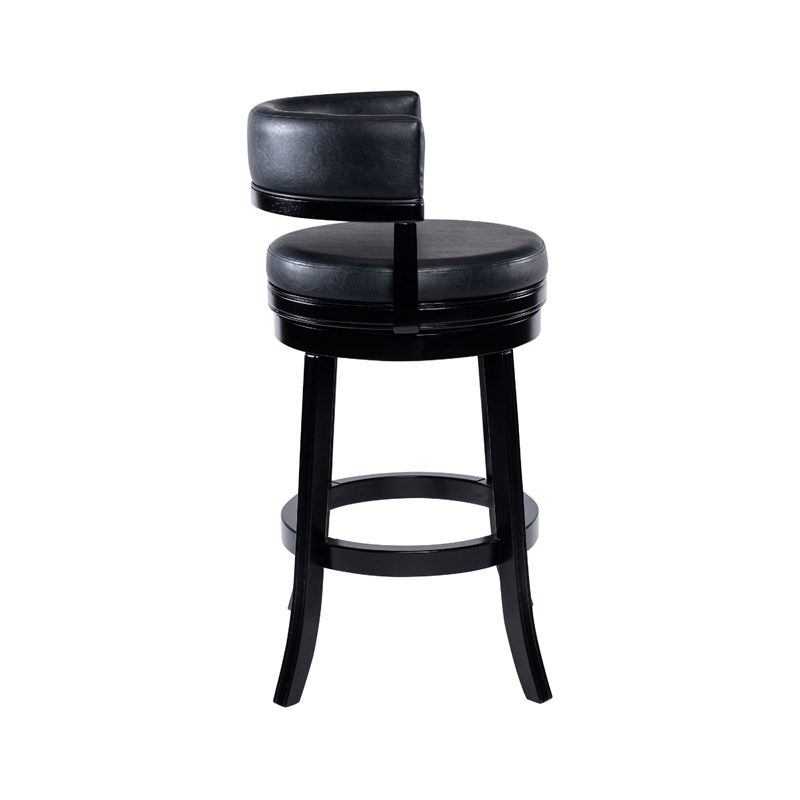 Bely Swivel Barstool Chair- Faux Leather Seat with Wood Frame- Black