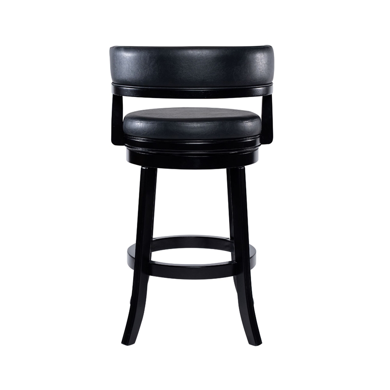Bely Swivel Barstool Chair- Faux Leather Seat with Wood Frame- Black