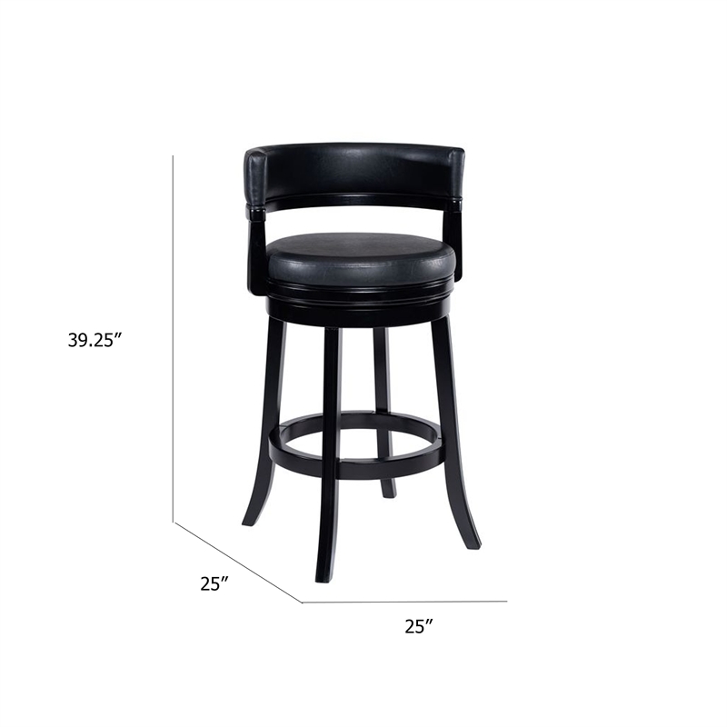 Bely Swivel Barstool Chair- Faux Leather Seat with Wood Frame- Black