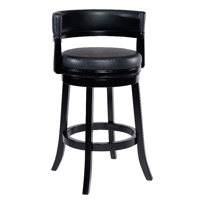 Bely Swivel Barstool Chair- Faux Leather Seat with Wood Frame- Black