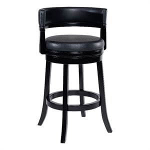 Bely Swivel Barstool Chair- Faux Leather Seat with Wood Frame- Black