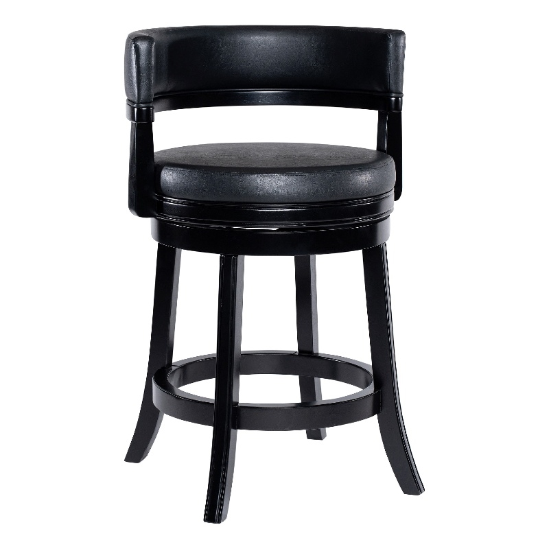 Bely Swivel Counter Stool Chair- Black Faux Leather Seat with Wood Legs