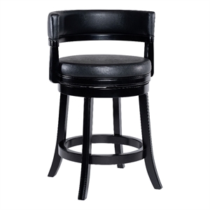 Bely Swivel Counter Stool Chair- Black Faux Leather Seat with Wood Legs