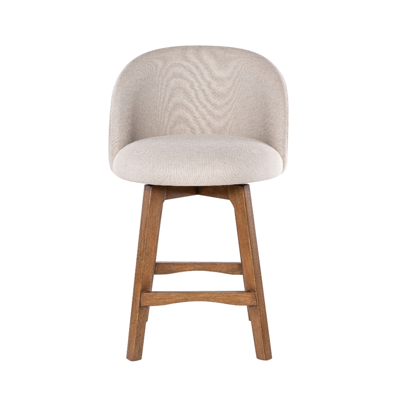Gery Swivel Counter Height Chair- Cream Fabric Seat- Natural Brown