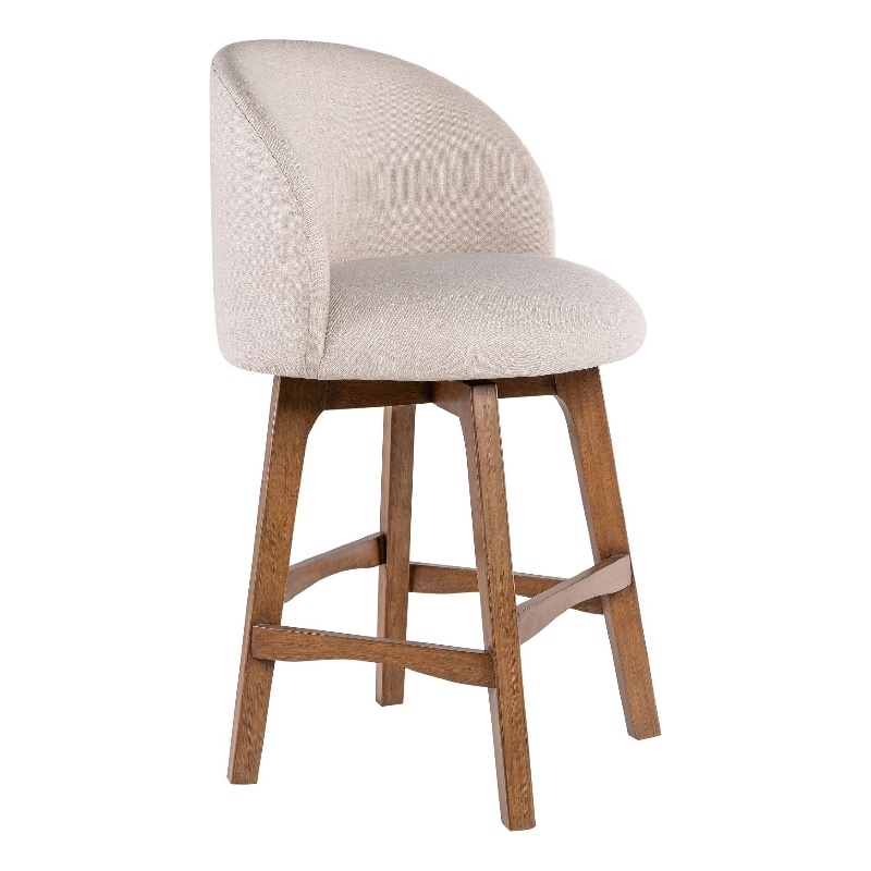 Gery Swivel Counter Height Chair- Cream Fabric Seat- Natural Brown