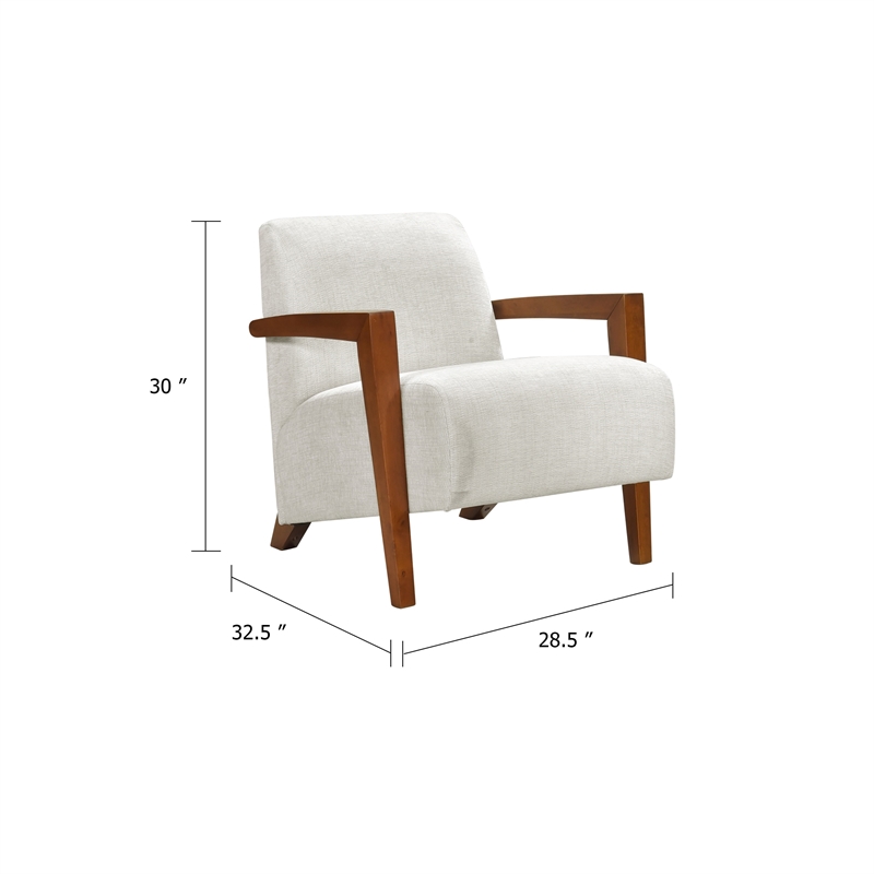 Demy Accent Armchair- Beige Chenille Cushion- Chestnut Brown Solid Wood