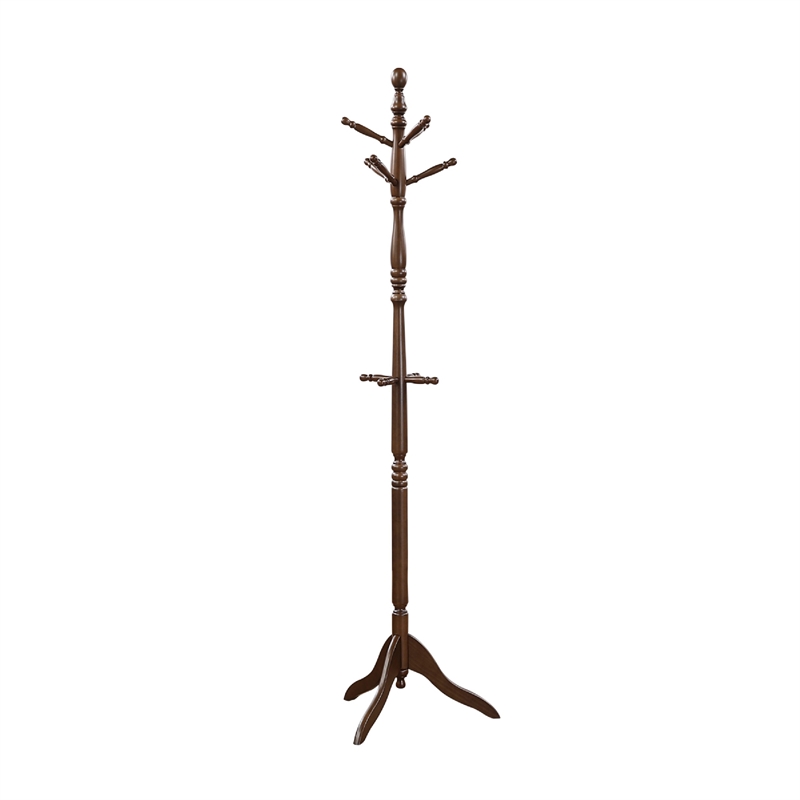 Moy 3 Tier Coat Rack with 10 Hooks- 72 Inch Dark Brown Solid Wood