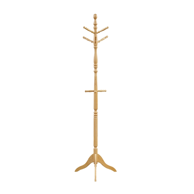 Moy 3 Tier Coat Rack with 10 Hooks- 72 Inch Natural Brown Solid Wood