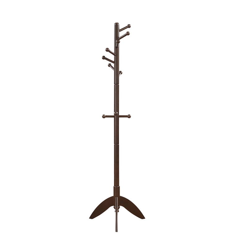 Pon 7 Tier Coat Rack w 11 Hooks and Tripod Base- 70 Inch Dark Brown