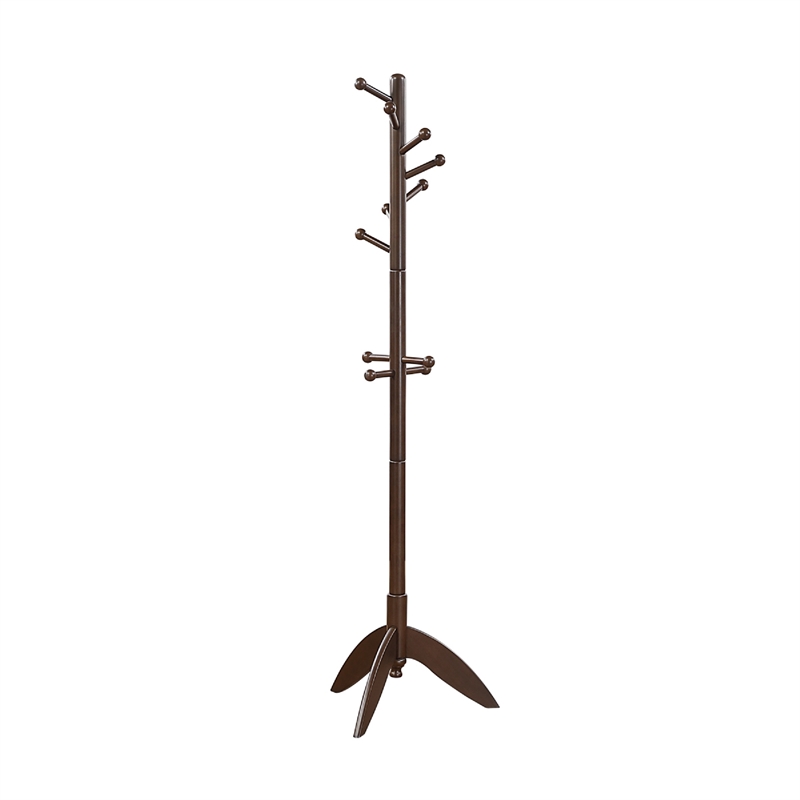 Pon 7 Tier Coat Rack w 11 Hooks and Tripod Base- 70 Inch Dark Brown