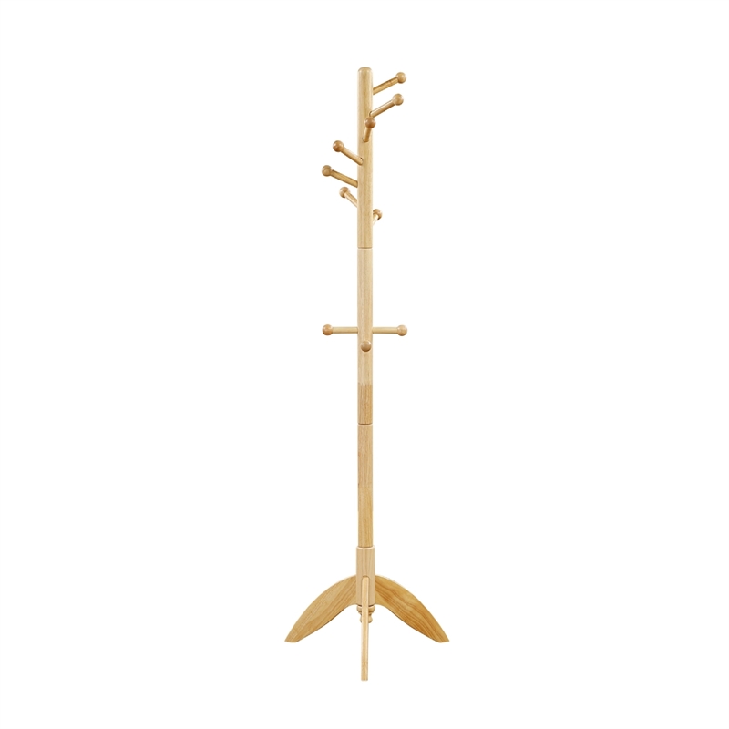 Pon 7 Tier Coat Rack w 11 Hooks and Tripod Base- 70 Inch Natural Brown