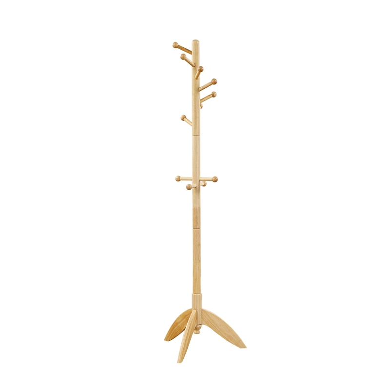 Pon 7 Tier Coat Rack w 11 Hooks and Tripod Base- 70 Inch Natural Brown