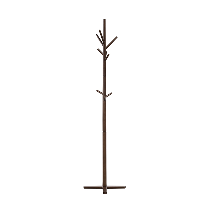 Jema 3 Tier Coat Rack- 9 Hanging Hooks- 70 Inch Dark Brown Solid Wood