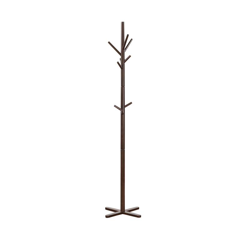 Jema 3 Tier Coat Rack- 9 Hanging Hooks- 70 Inch Dark Brown Solid Wood