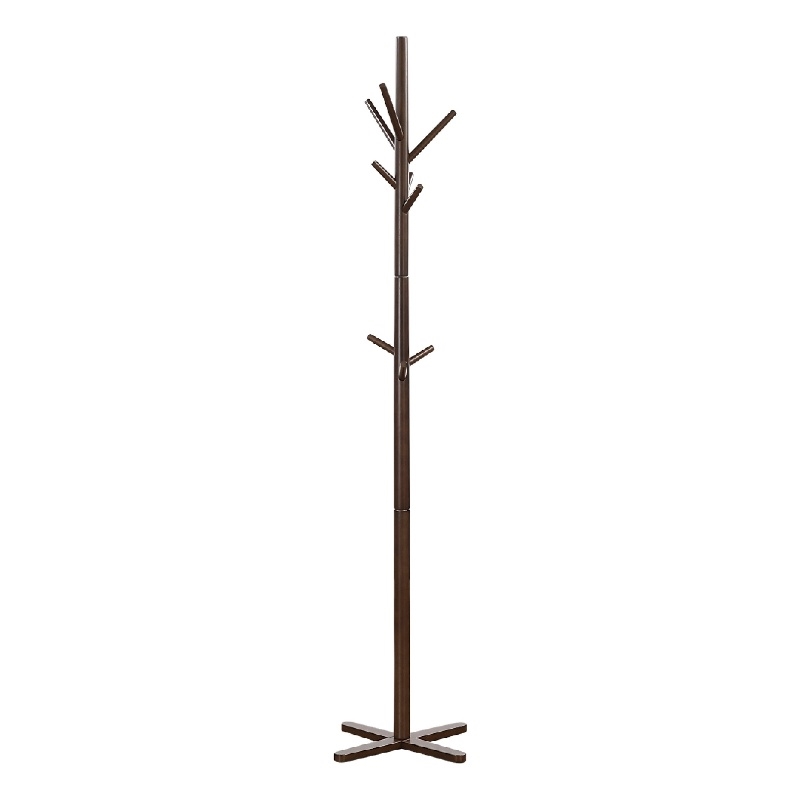 Jema 3 Tier Coat Rack- 9 Hanging Hooks- 70 Inch Dark Brown Solid Wood