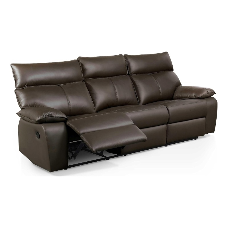 Ozy Manual Recliner Sofa- Pillow Arms- Brown Vegan Leather 88 Inch