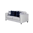 Harie Loveseat- 4 Blue Throw Pillows- Light Gray Chenille- 67 Inch