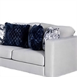 Harie Loveseat- 4 Blue Throw Pillows- Light Gray Chenille- 67 Inch