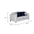 Harie Loveseat- 4 Blue Throw Pillows- Light Gray Chenille- 67 Inch