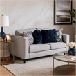 Harie Loveseat- 4 Blue Throw Pillows- Light Gray Chenille- 67 Inch