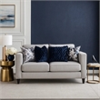Harie Loveseat- 4 Blue Throw Pillows- Light Gray Chenille- 67 Inch