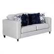 Harie Loveseat- 4 Blue Throw Pillows- Light Gray Chenille- 67 Inch