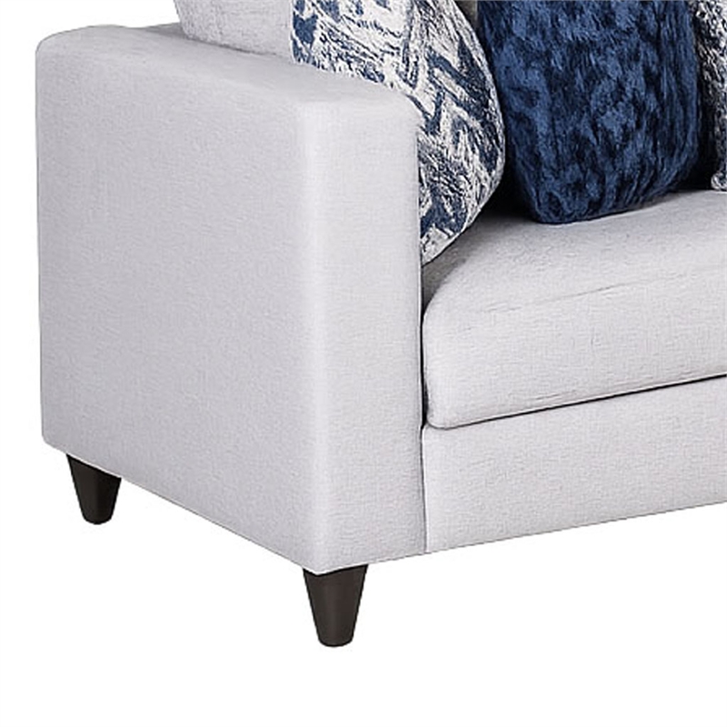 Harie Sofa- 5 Throw Pillows- Light Gray Chenille- Black Wood- 87 Inch