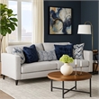 Harie Sofa- 5 Throw Pillows- Light Gray Chenille- Black Wood- 87 Inch