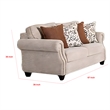 Bonie Loveseat- 4 Accent Pillows- Taupe Polyester- Rolled Arms 67 Inch