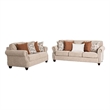 Bonie Sofa- 5 Pillows- Rolled Arms Taupe Brown Polyester- 87 Inch