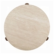 Hery Side End Table- 22 Inch Round Travertine Top- Dark Oak Brown Legs