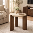 Hery Side End Table- 22 Inch Round Travertine Top- Dark Oak Brown Legs