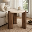 Hery Side End Table- 22 Inch Round Travertine Top- Dark Oak Brown Legs