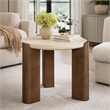 Hery Side End Table- 22 Inch Round Travertine Top- Dark Oak Brown Legs