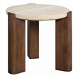 Hery Side End Table- 22 Inch Round Travertine Top- Dark Oak Brown Legs