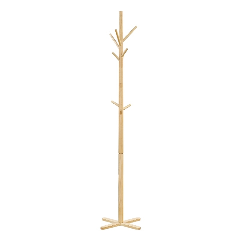 Jema 3 Tier Coat Rack- 9 Hanging Hooks- 70 Inch Natural Brown Solid Wood