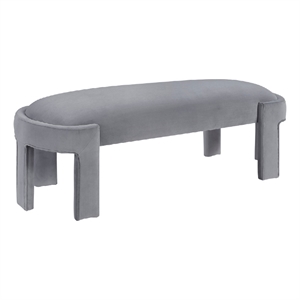 Fery Modern Bench with Curved Edges- Gray Velvet Upholstery- 54 Inch
