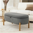 Fian Storage Bench w Lift Top- Natural Brown Legs- Gray Corduroy 42 Inch