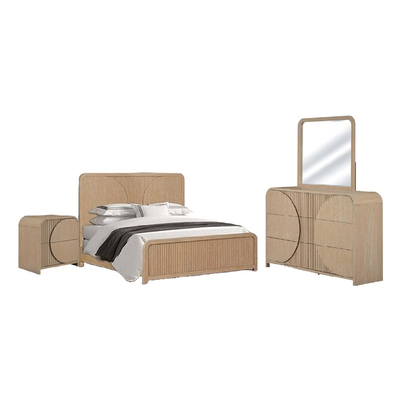Tanya 4pc Queen Bedroom Set- Dresser Mirror- Reeded Natural Brown