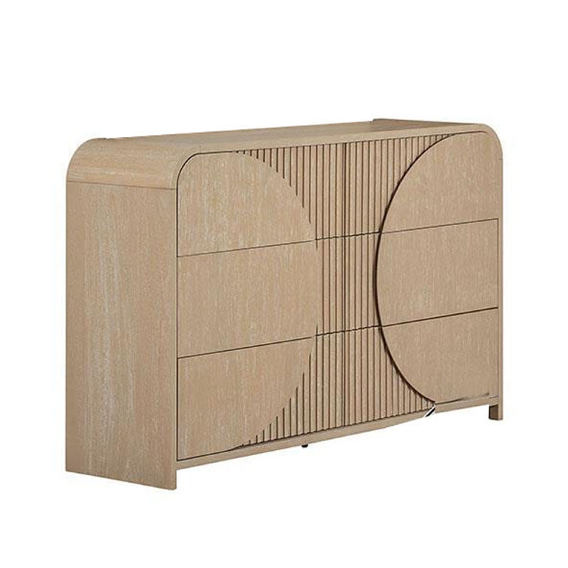 Tanya 5pc Queen Bedroom Set with 2 Nightstands-  Reeded Brown Wood