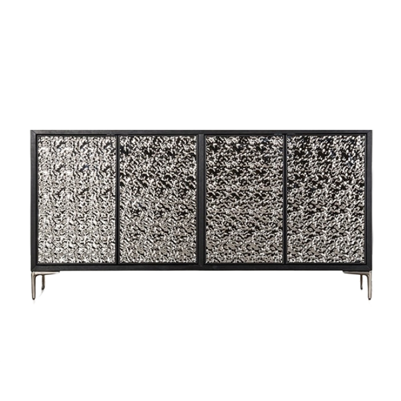 Betie Sideboard Buffet Cabinet- Textured Steel Metal- Black Wood- 72In