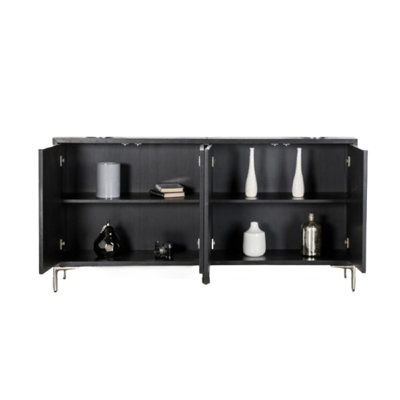 Betie Sideboard Buffet Cabinet- Textured Steel Metal- Black Wood- 72In