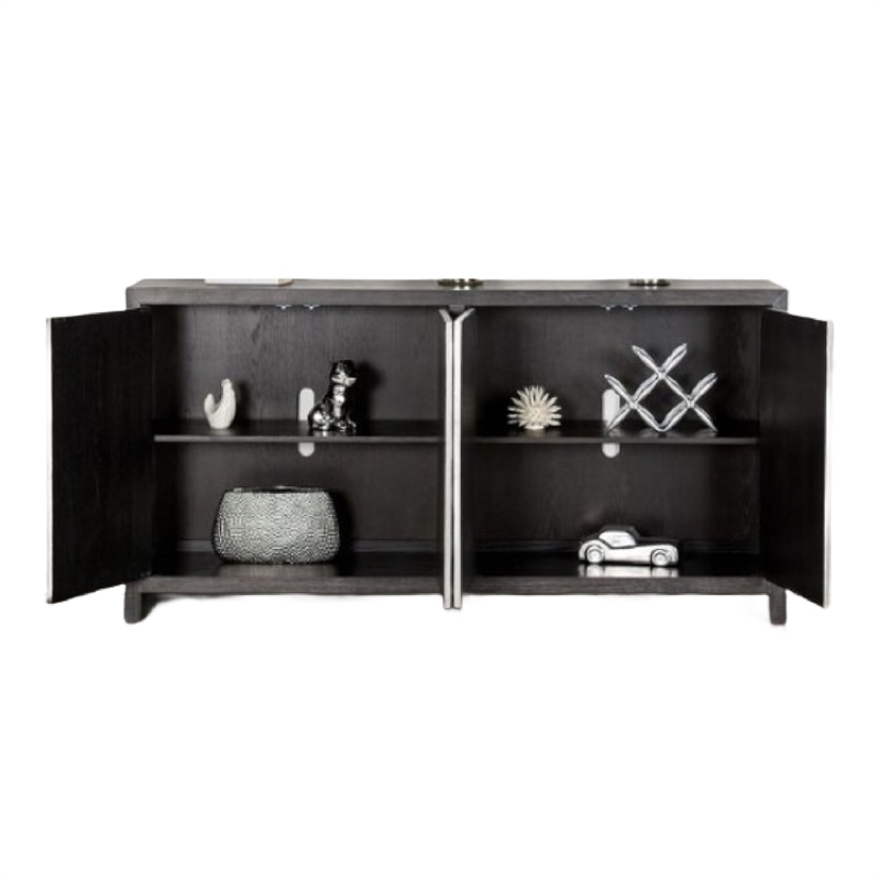 Betie Sideboard Buffet Cabinet- 72 Inch- Weathered Steel- Black Wood