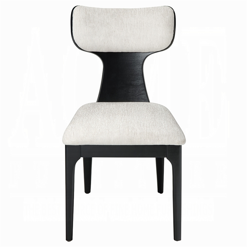 Kiri Dining Side Chair Set of 2- White Chenille Seat- Black Wood Legs
